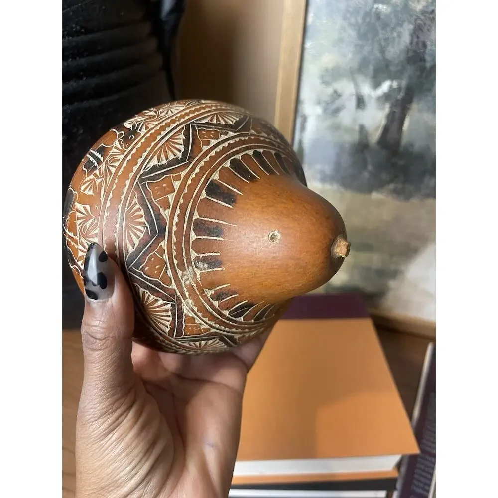 Peruvian Carved South American Gourd 